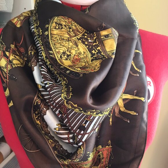 Brown & Gold Equine Themed Square Scarf 34" Square - Picture 4 of 4